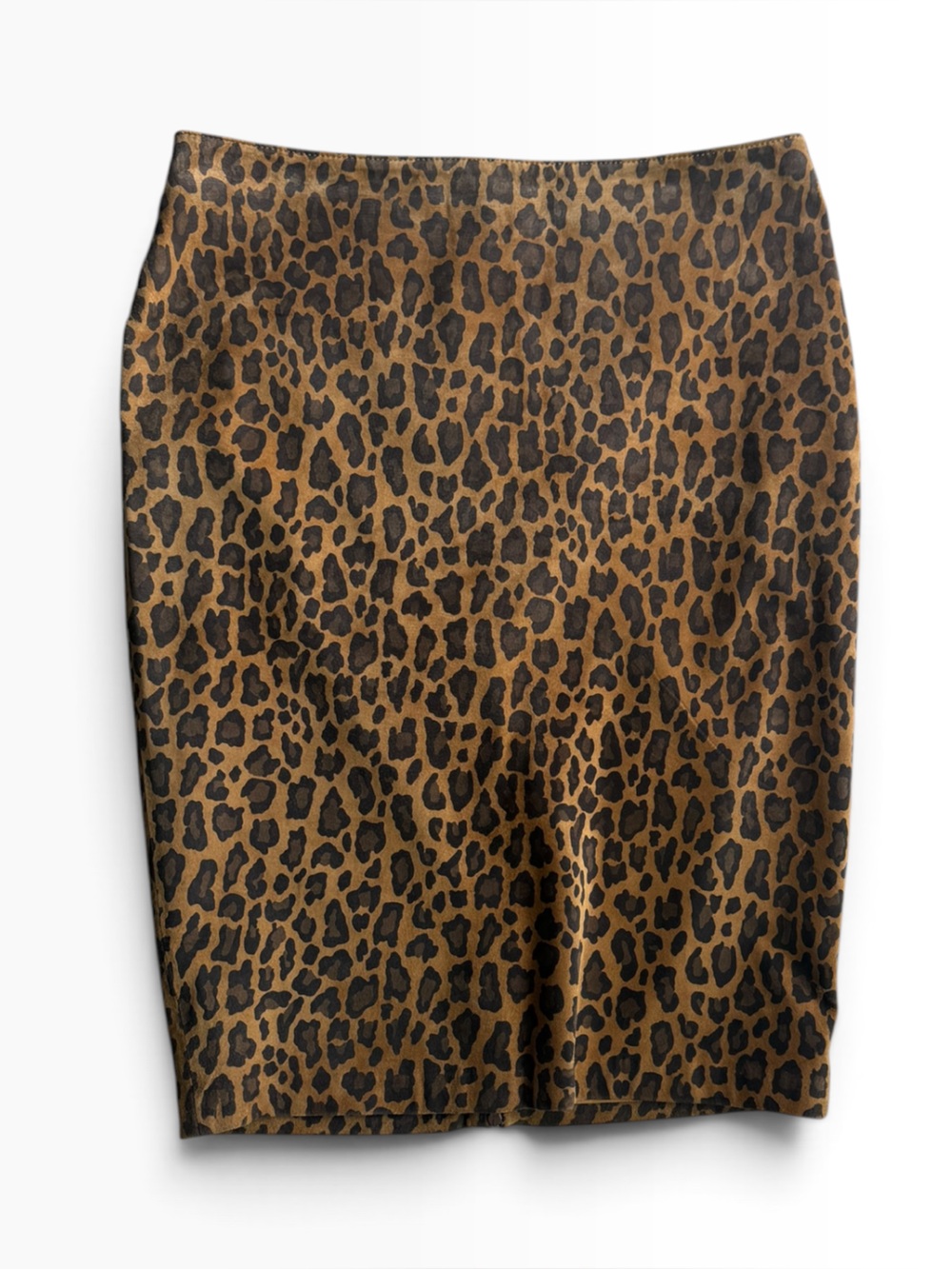 Danier Genuine Leather Leopard Print Suede Pencil Skirt Knee Length Zipper Sz 12 - Picture 2 of 6